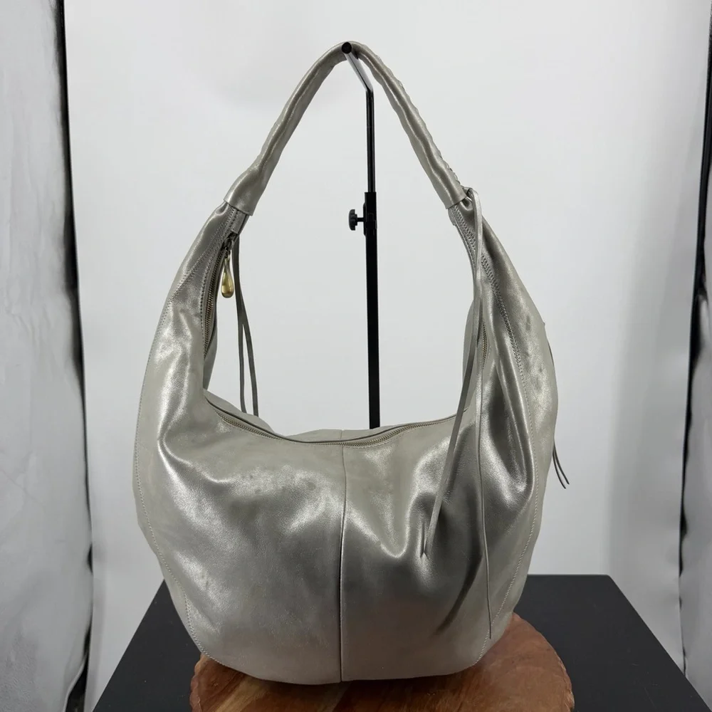 Hobo international Kindred silver metallic Leather Hobo‎ bag braided handle